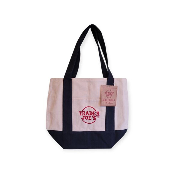 Trader Joe's Mini Canvas Tote Navy White NWT Viral Hard To Find - Picture 2 of 4